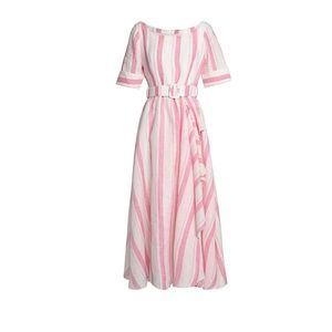 Gül Hürgel Belted Striped Linen Midi Dress